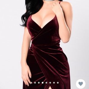 Burgundy velvet one full length dress